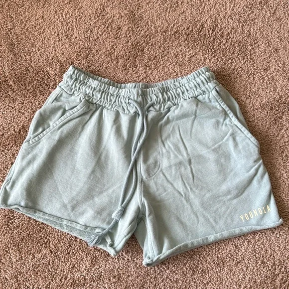 YoungLa Bodybuilding Slim Fit Gym Athletic Terry Sweat Shorts Teal - Picture 4 of 12